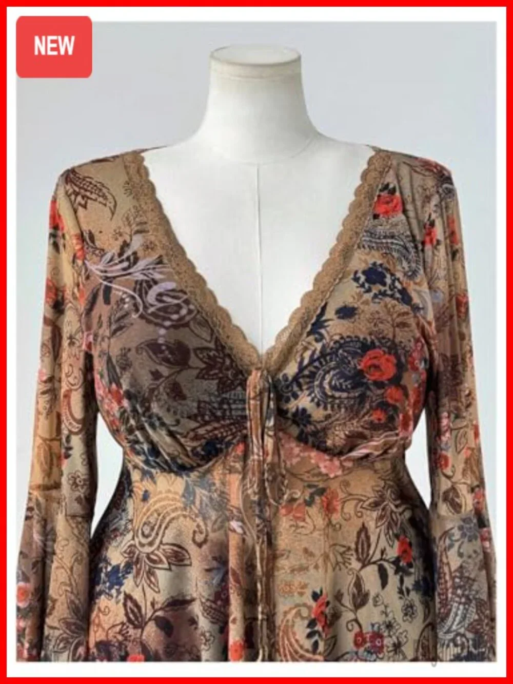 Plus Size Bell Sleeve Boho Lace Trim V Neck Long Sleeve Tee Top Flowy Y2k